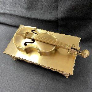 VGUC Vntg Solid Brass Trinket/Jewelry/Storage Box, Violin, Hinged, 11"x 6"x 6"